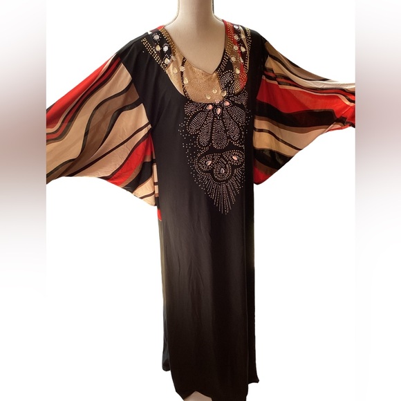 Vintage Batwing Caftan Maxi Dress. B32 - Picture 12 of 13
